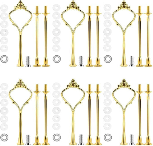 BetterJonny 6 Sets 3 Tier Cake Plate Stand Stand Handle, Cake Stand Hardware Handle Fittings Hardware Holder for Wedding and Party Making Dessert Platter Stand（Gold）