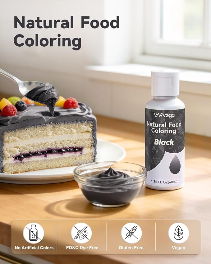 Dye-Free Food Coloring, Natural Food Coloring Gel No Artificial Dyes, Non-Toxic, Natural Food Dye for Icing, Frosting, Cake Decorating, 40 Milliliters - Black