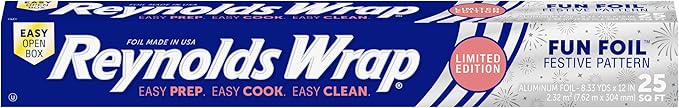Reynolds Wrap Fun Foil with Festive Firework Pattern, Embossed Aluminum Foil Roll, Festive Embossed Foil for Covering Summer Dishes for BBQs, 25 Sq. Ft.