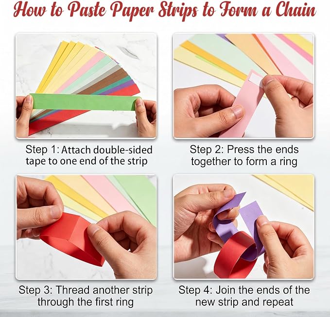 300 Pre-Cut 10 Colors Paper Chain Strips 1×8.27 Inches, Mirror Star Strips & Garland with Double-Sided Tape, Wedding Party Hanging Decor