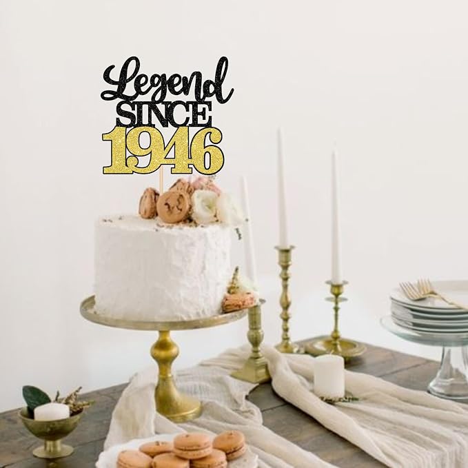 1 PCS Legend Since 1946 Cake Topper Black Gold Glitter Eighty Happy 80th Birthday Cake Pick Cheers to 80 Years Cake Decoration for 80th Birthday Anniversary Party Decorations Supplies