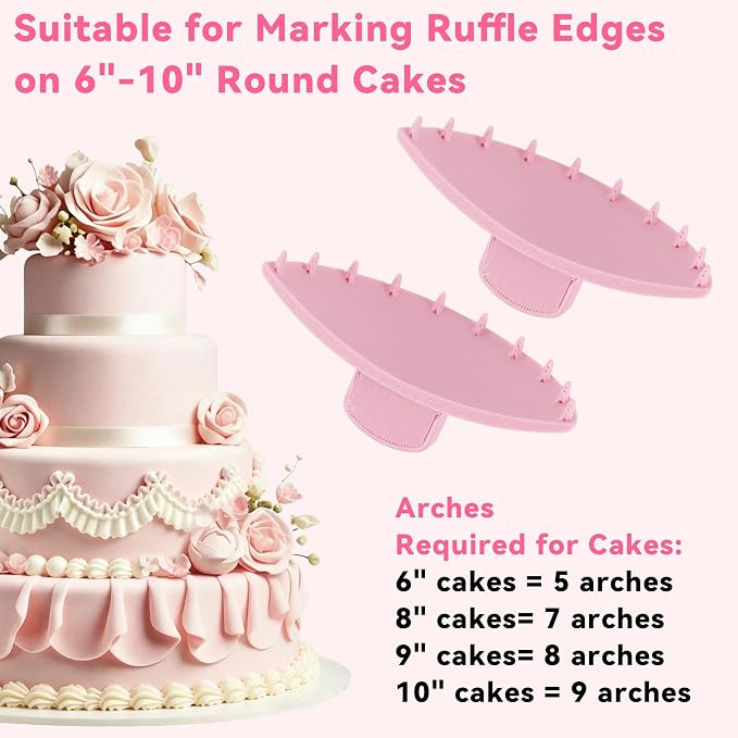 Cake Decorating Kit - 2 Pcs Pink Cake Arch Guide Tool and 9 Pcs Large Piping Tips Set, Cake Ruffle Marker, Stainless Steel Cake Decorating Tips, Suitable for 6"-10" Cakes