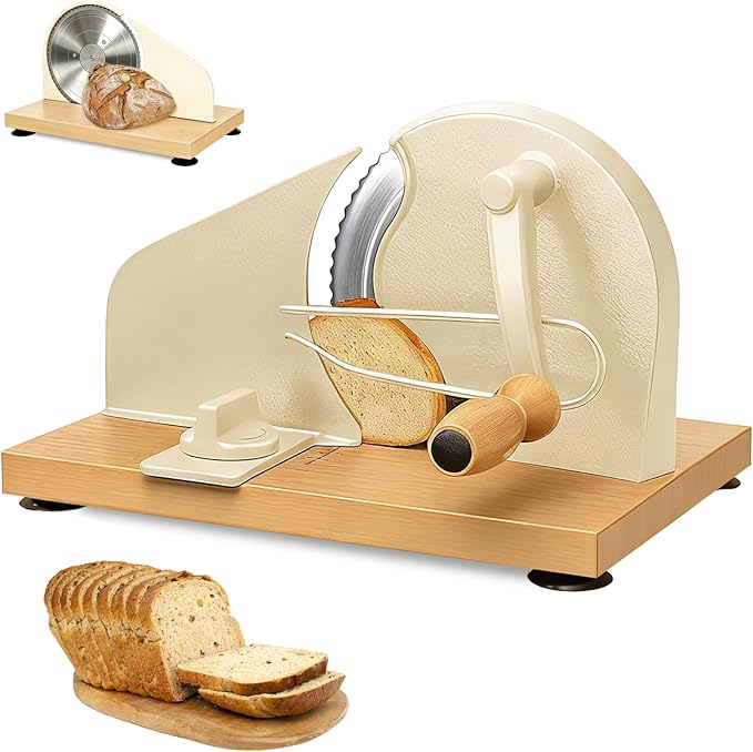 Bread Slicer for Homemade Bread,Manual Sourdough Bread Cutter Making Tools for Sandwich,Adjustable Thickness, Hand Crank with Scale Line & Suction Cup & Metal Guid