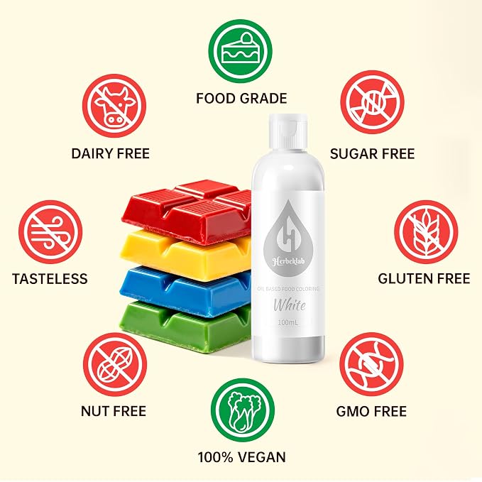 White Oil Based Food Coloring for Chocolate – Herbeklab 100ml Professional Concentrated Oil Food Dye for Candy Melts, Chocolate, Cake Pops, Strawberries & Baking