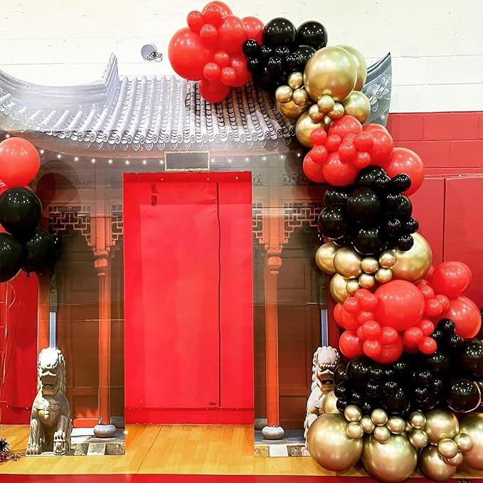 Red Black Gold Balloons Arch Kit 154pcs Different Sizes Latex Balloons for Casino Theme Party Wedding Backdrop New Year Birthday Graduation Hollywood Party Decorations