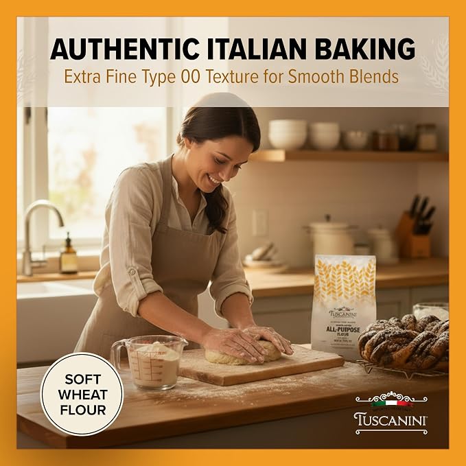 Tuscanini Italian Pizza Flour, Soft White Wheat Double Zero 00 Flour, 2.2 lb (2 pack) | For Pizza Baking, Pastries & Bread | Insect Free | All Natural, Pure, Presifted | Kosher