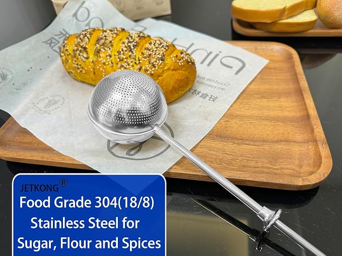 JETKONG 2 Pcs Flour Sifter, Stainless Steel Flour Duster for Bread Baking, Bakers Dusting Wand for Powdered Sugar and Spices (Small+Large, Silver)