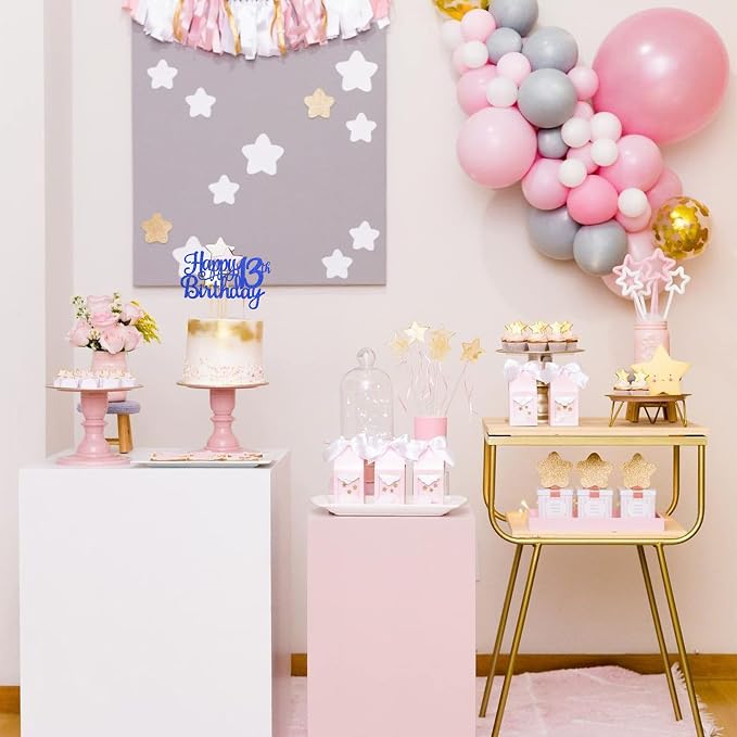 1 PCS Happy 13th Birthday Cake Topper Glitter Cheers to 13 Years Birthday Cake Pick Official Teenager 13 Fabulous Cake Decoration for Happy 13th Birthday Theme Party Decorations Supplies Blue