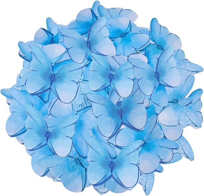 52 pcs edible wafer paper butterfly cake decoration, Cupcake topper multicolor butterfly decorative paper suitable for weddings birthdays Christmas cocktails (Watercolor blue)