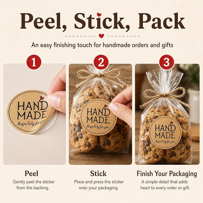Handmade Kraft Packaging Stickers: 120 PCS 1.6 Inch Round Paper Seals with Especially for You Design for Small Business Bakery Boxes, Cookie Bags, Jars and Treat Bags