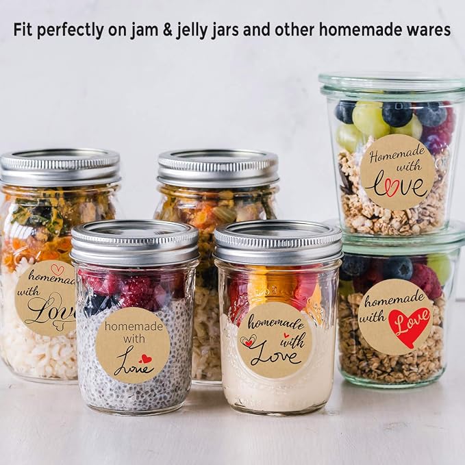 Fancy Land 500 Pcs Homemade with Love Stickers Perforated Roll Business Sticker Labels Home Kitchen Stickers for Homemade Bread 1.5 Inch 9 Designs