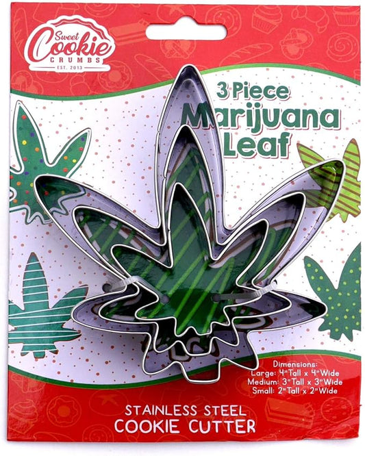 Hemp Marijuana Leaf Cookie Cutter Set – Sharp & Stainless Steel Cooking Utensils – A Fun Fit for Sandwiches, Pancakes, Fruits & Crafts – Dishwasher-Safe 3-Piece Bakery Supplies by Sweet Cookie Crumbs