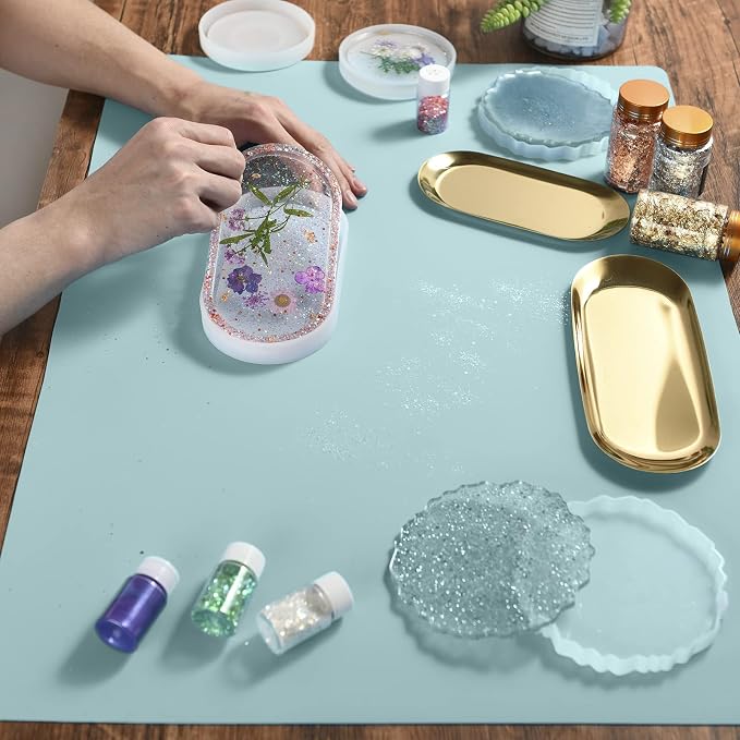 Sapid Extra Large Silicone Sheet for Crafts, Thick Silicone Jewelry Casting Mats, Nonstick Nonslip Silicon Mat for Epoxy Resin, Art Painting, Heat- Resistance Counter Mat (20"×27.9", Mint Green)