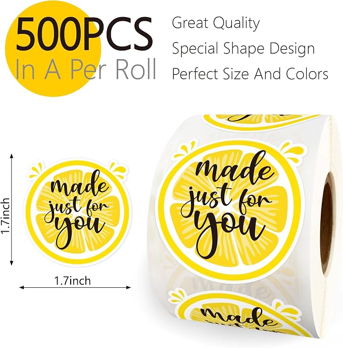 Made just for You Lemonade Stand Waterproof Label, Handmade Lemon Thank You Stickers