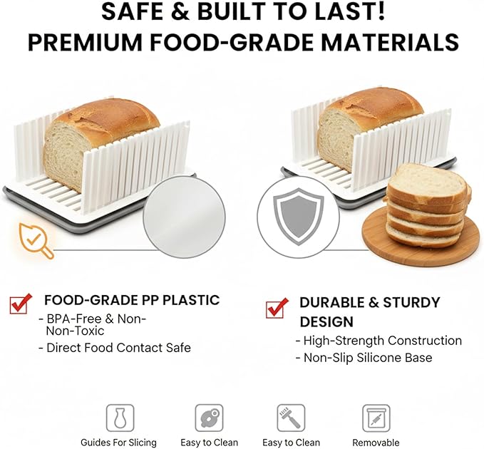 New Upgrade Bread Slicer for Homemade Bread, Bread Slicing Guide Adjustable Width, Foldable and Compact Cutting Guide with Crumb Tray, Suitability for Homemade Bread, Bagels, Cakes