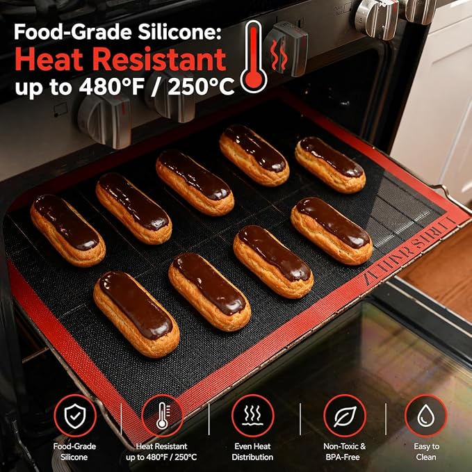Perforated Silicone Baking Mats for Full Sheet Pan 15x23in, Eclair Silicone Baking Mat, Nonstick Reusable Breathable Air Mat, Heat Resistant, Pack of 10
