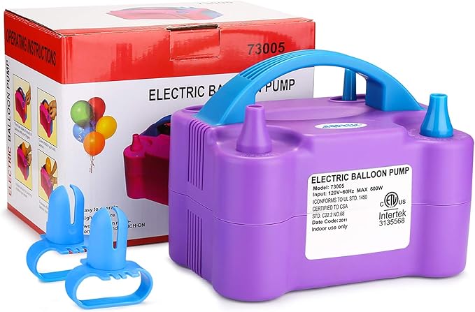 AGPTEK Electric Air Balloon Pump, 110V 600W Rose Red Portable Dual Nozzle Inflator/Blower for Party Decoration