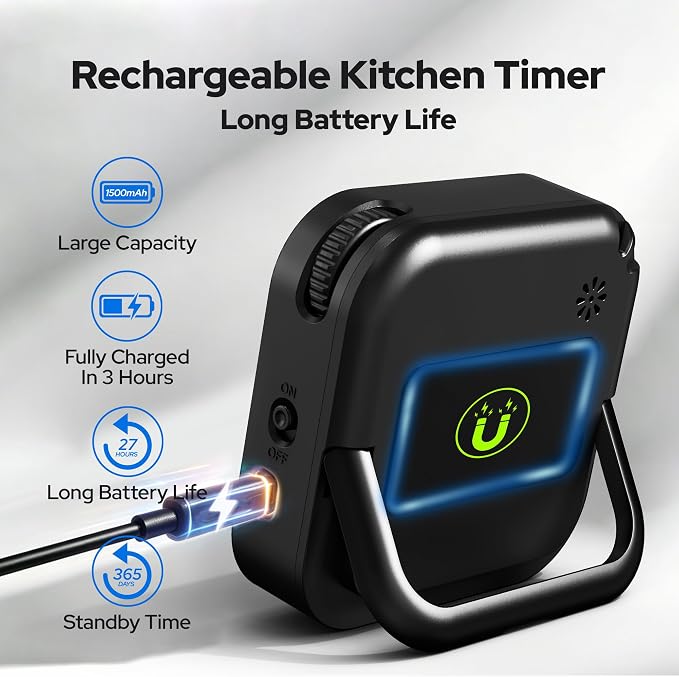 Visual Timer for Kids with Color Display Kitchen Timer 1500mAh Battery | Memory Function Scroll Wheel Control, Magnetic Back with Stand, Up to 12h59m Countdown, Kitchen, Study & Classroom