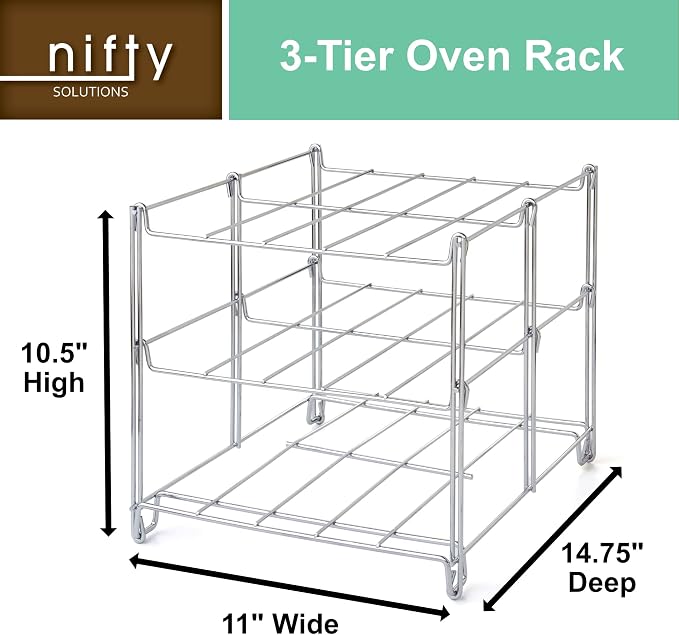 Nifty 3-Tier Oven Rack – Non-Stick, Dishwasher Safe, Use for Cooking Casseroles, Compact Collapsible Kitchen Storage, Chrome-Plated Steel Construction