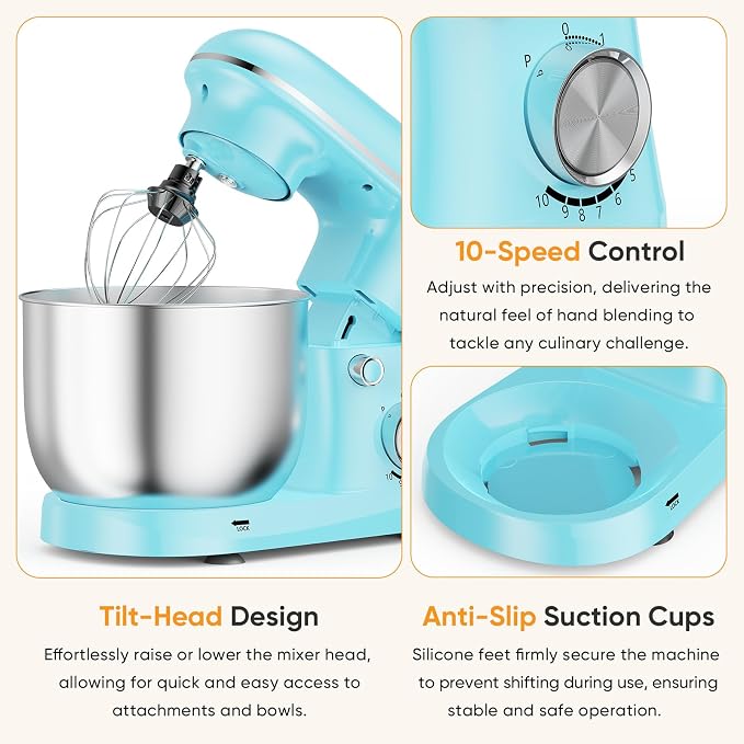 NEWBULIG Stand Mixer, Kitchen Aid Mixers Alternative, 300W 6.3Qt 10-Speed Electric Standing Mixer with Dough Hook, Whisk, Beater & Multi-Cover for Baking, Cakes and Home Cooking Needs