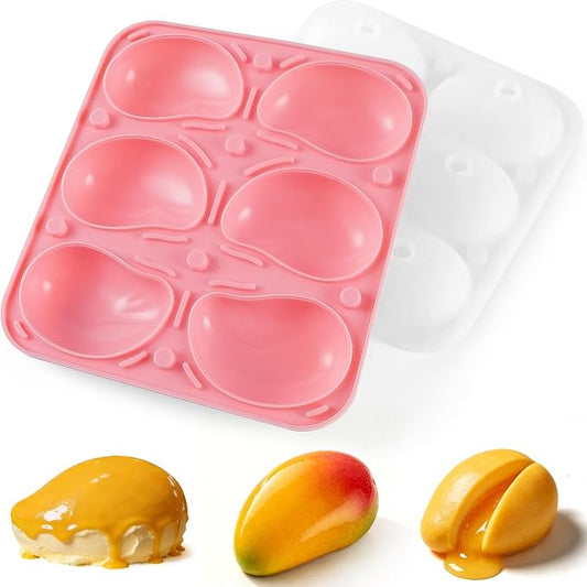 3D Mango Silicone Mold for Mousse, 6-Cavity Fruit Pudding Mango Mold for Baking Pastry, Non-Stick Mango Shape Cake Mold for Mousse Cake, Jelly, Chocolate, Ice Cream