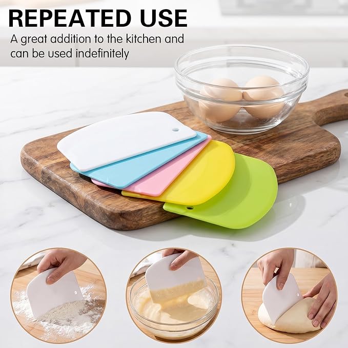 10 Pcs Dough Scraper, Bench Scraper for Bread Dough, Flexible Bowl Scrapers | Essential Bread Baking Supplies, Multi-Use Kitchen Scrapers for Pastry and Cake (5 Colors)