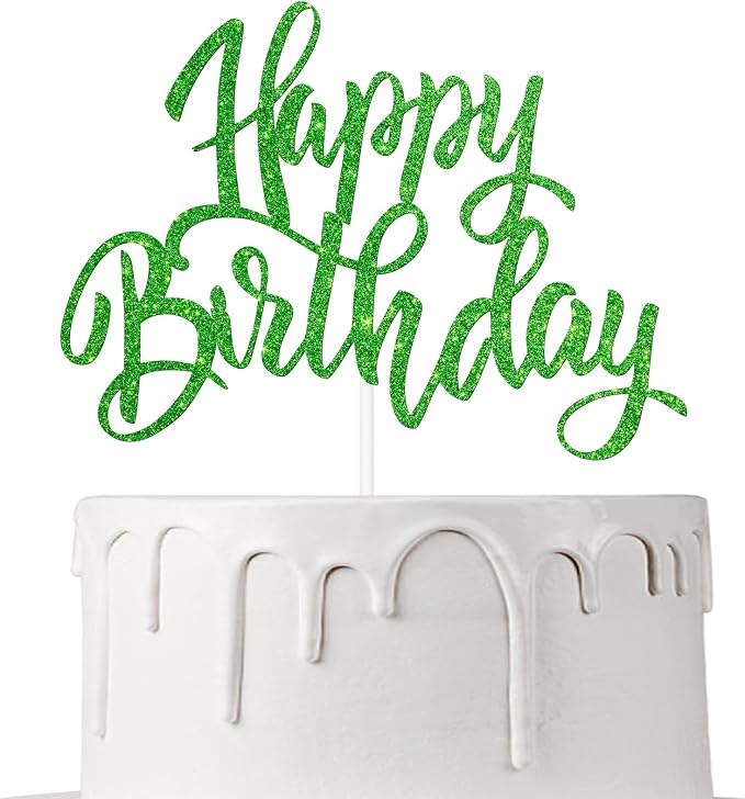 Happy Birthday Cake Decorations, Gold Double-Sided Glitter Letters, Birthday Party Supplies, Cake Topper Decorations (green)