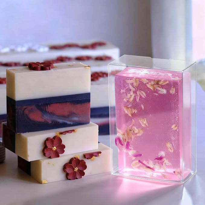 JCXGRVC 100PCS 3.5"x2.36"x1.2" Inch Clear Plastic Soap Boxes Packaging - Small Bakery Favor Boxes for Macarons, Cookies Candies, Perfect for Homemade Soap Gifts, Wedding & Birthday Parties