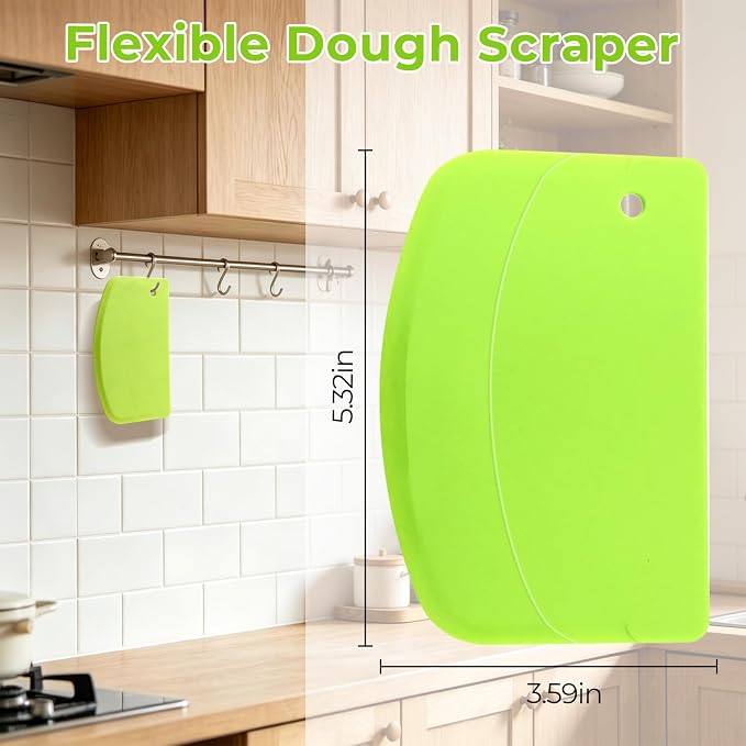 3PCS Dough Scraper Set, Bench Scraper for Baking, Plastic Flexible Bowl Scraper, Bread Dough Cutter for Sourdough, Cake, Fondant Icing, Multipurpose Kitchen Food Scraper