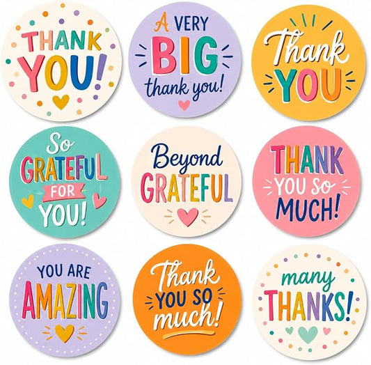 Thank You Stickers | Thank You Labels for Small Business | 500 Self-Adhesive & Waterproof Stickers with Beautiful Design | Strong and Durable (9 Assorted Designs)