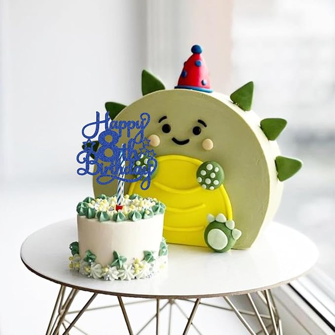 1 Pack Happy 8th Birthday Cake Topper Blue Glitter 8th Birthday Cheers to 8 Years Old Cake Pick for Celebrating Anniversary Party Cake Decorations Supplies