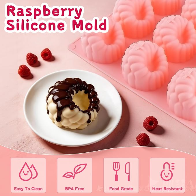 2Pcs Silicone Raspberry Mousse Molds for Mousse Cake, 9-Cavity Raspberry Fruit Molds Silicone for Mousse, Candy, Jelly