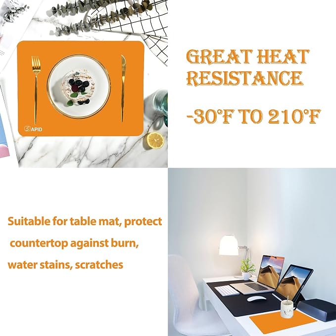 Sapid 2Pcs Thick Silicone Mat for Crafts, Nonstick Silicon Sheet for Epoxy Resin, Jewelry Mold Casting, Art Painting Mats, Food Grade Pastry Mat, Heat- Resistance Placemats (15.7"×11.8", Orange)