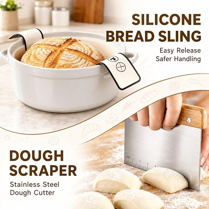 Sourdough Starter Kit - Banneton Proofing Basket 9 Inch Round & 10 Oval, Complete Sourdough Bread Baking Supplies with Starter Jar, Bread Sling, Lame, Danish Dough Whisk, Bags