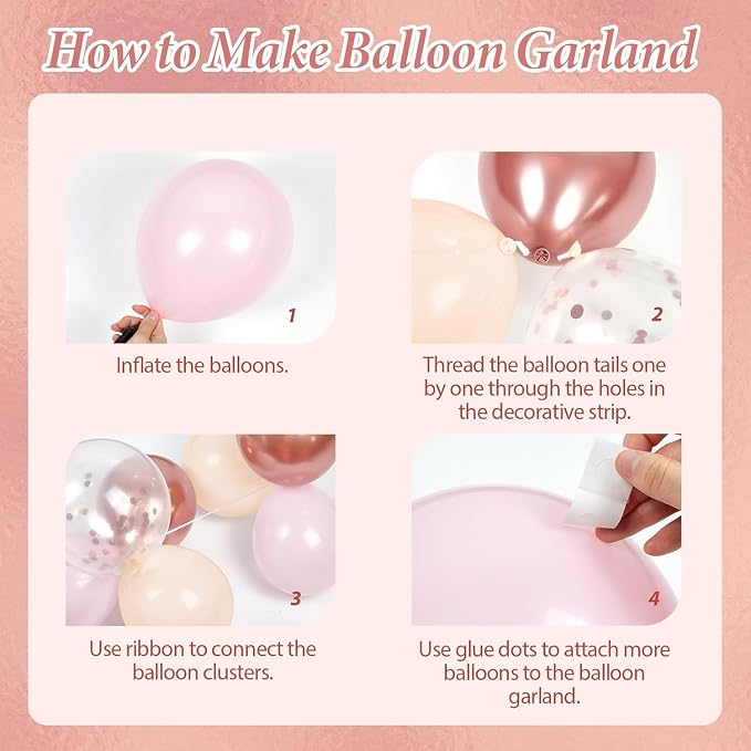 144Pcs Rose Gold Balloons Garland Arch Kit, Metallic Rose Gold Pearl White Confetti Balloons with 3D Butterfly Stickers for Birthday Wedding Baby Bridal Shower Party Engagement Decorations
