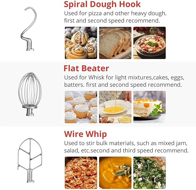 Commercial Stand Mixer, 10Qt Heavy Duty Electric Food Mixer, Commercial Mixer 450W with 3 Speeds Adjustable 110/178/390RPM, Stainless Steel Bowl, Dough Hook Whisk Beater Perfect for Bakery Pizzeria