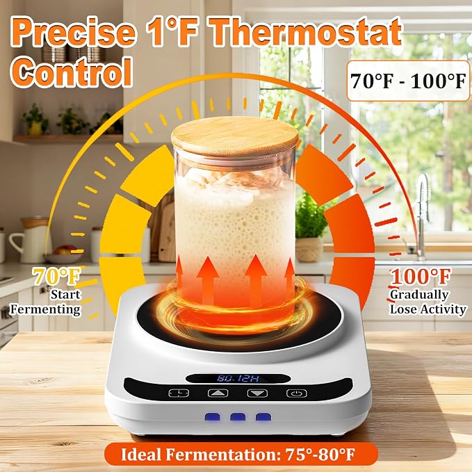 Bread Starter Warmer - Sourdough Starter Warmer Electric with Precise 1°F Thermostat Control (70-100°F) - Sour Dough Heating Mat Pad - 12H Timer - Memory Function - Sourdough Warming Mat