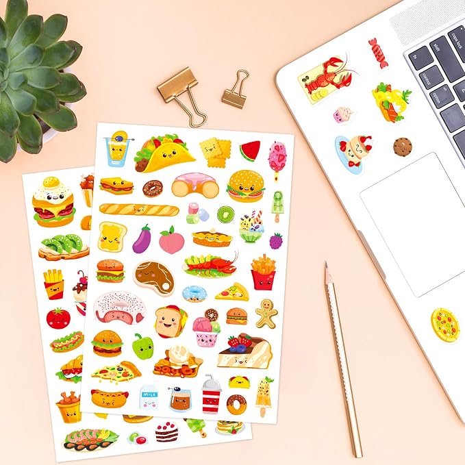Cute Food Stickers 870 Count Cute Snack Hamburger Pizza Cake Donuts Stickers Party Favors Gifts for Scrapbook Gift Wrap Decor (Food)