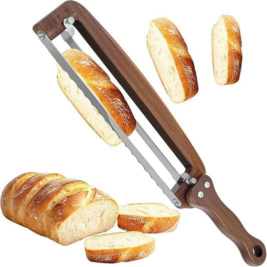 Bread Slicer for Homemade Bread-Adjustable Wooden Sourdough Bread Knife with Thickness Guide,Cutter Tools for Crusty Sourdough & Baguette,Ambidextrous Use,Gift for Baker