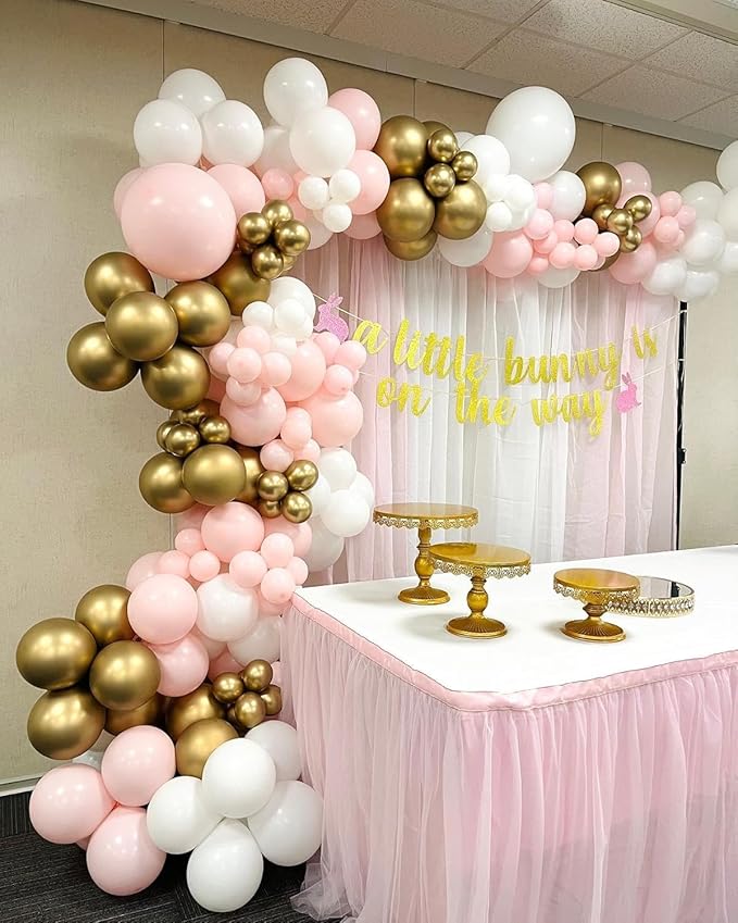 Pink and White Gold Balloon Arch Garland Kit 153pcs with Star, 22 18 12 10 5in Different Size Pink white Metallic Gold Confetti Balloons for Birthday Baby Shower Wedding Party Decorations
