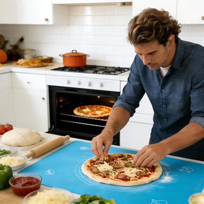 Silicone Baking Mat with Measurements, Non-Slip Non Stick Pastry Mat Sheetfor for Dough,Pastry, Bread, Cookies, Pizza, Fondant, Pasta