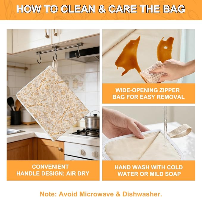 2PCS Zipper Reusable Beeswax Bread Bags 13"x17" Homemade Bread Bag | Breathable Bees Wax Bread Bag with Wide Zipper, Freezer Safe Beeswax Bags for Bread, Homemade Bread Storage