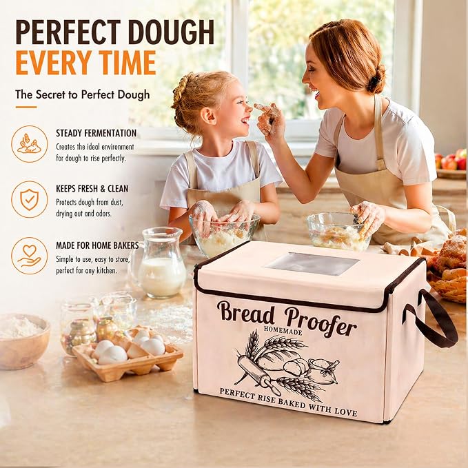 Foldable Bread Proofing Box, Sourdough Proofer Warming Box Yogurt Maker with Lame, Scraper, Metal Rack, Whisk & Silicone Brush | 50–113°F,48H Timer, Home Baking Supplies, Holiday & Housewarming Gifts
