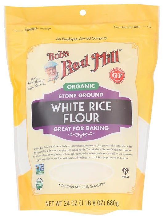 Bob's Red Mill Organic White Rice Flour - 24 Ounce (Pack of 1) - Gluten Free, Non-GMO, Vegan