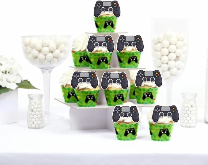 60 PCS Edible Video Game Controllers Cupcake Toppers Wafer Paper Game On Controllers Cake Decorations Edible GamePad Cupcake Picks for Baby Shower Kids Boys Girls Gamer Birthday Party Supplies