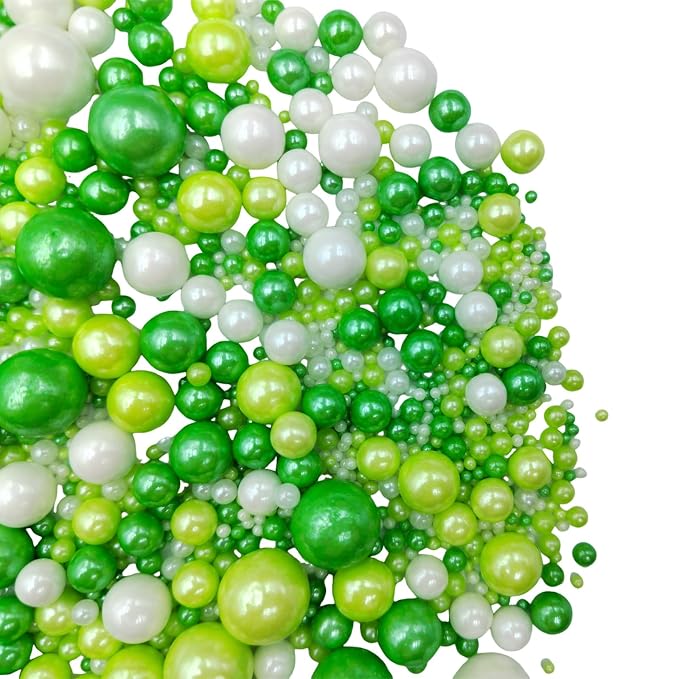 Edible White Green Sugar Pearls Candy Sprinkles 120G/ 4.23Ounce Baking Cake Sprinkles Cupcake and Cake Topper Cookie Decorations Wedding Party Valentines Halloween Christmas Supplies