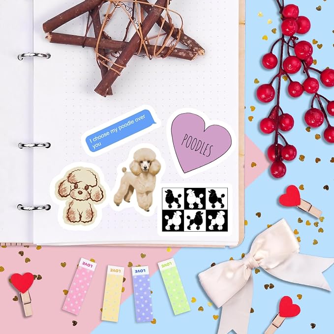100Pcs Poodle Stickers for Water Bottle and Laptop - Poodle Party Supplies & Decorations, Waterproof Vinyl Decals, Cute Dog and Pet Stickers, Gifts for Women & Men