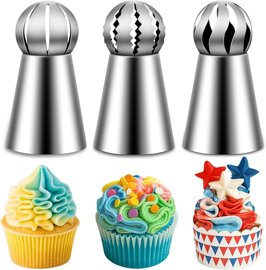 Suuker Ball Russian Piping Tips, 3 Pieces, Stainless Steel | Cake Decorating, Frosting Icing, For Cupcakes, Cake, Cookie