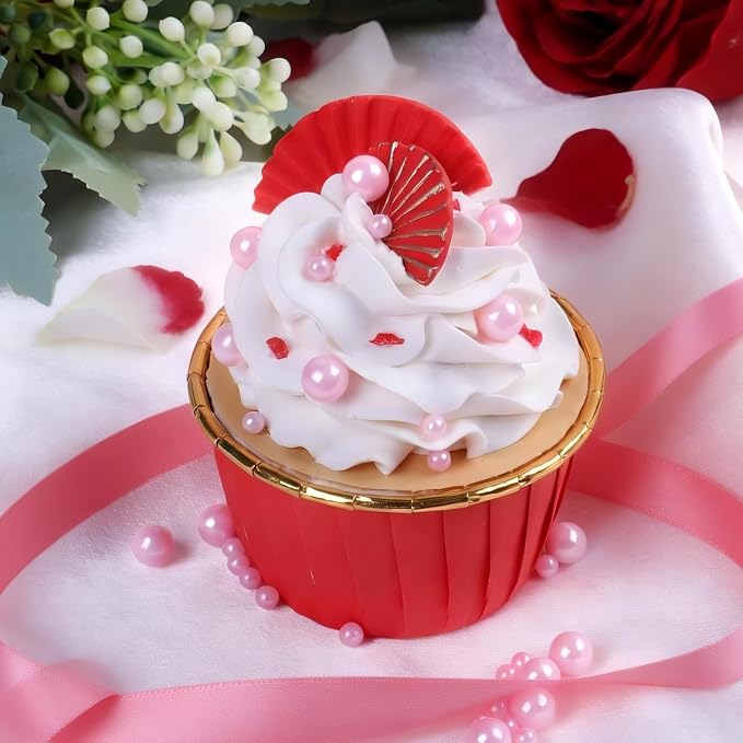 Pink and Red Pearl Sprinkles for Cake Decorating Edible, Valentines Sprinkles with 4 Sizes Sugar 130g/4.6oz, Cupcake, Ice Cream, Donuts, Macaron Toppings Supplies (2mm, 4mm, 7mm, 1cm)
