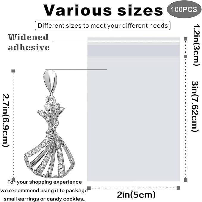 Cellophane Bags 2x3 Inches Clear Self Adhesive Cellophane Bags Adhesive Resealable Plastic Poly Cellophane Treat Bag for Earrings Candy Jewelry Gifts Decorative Favor